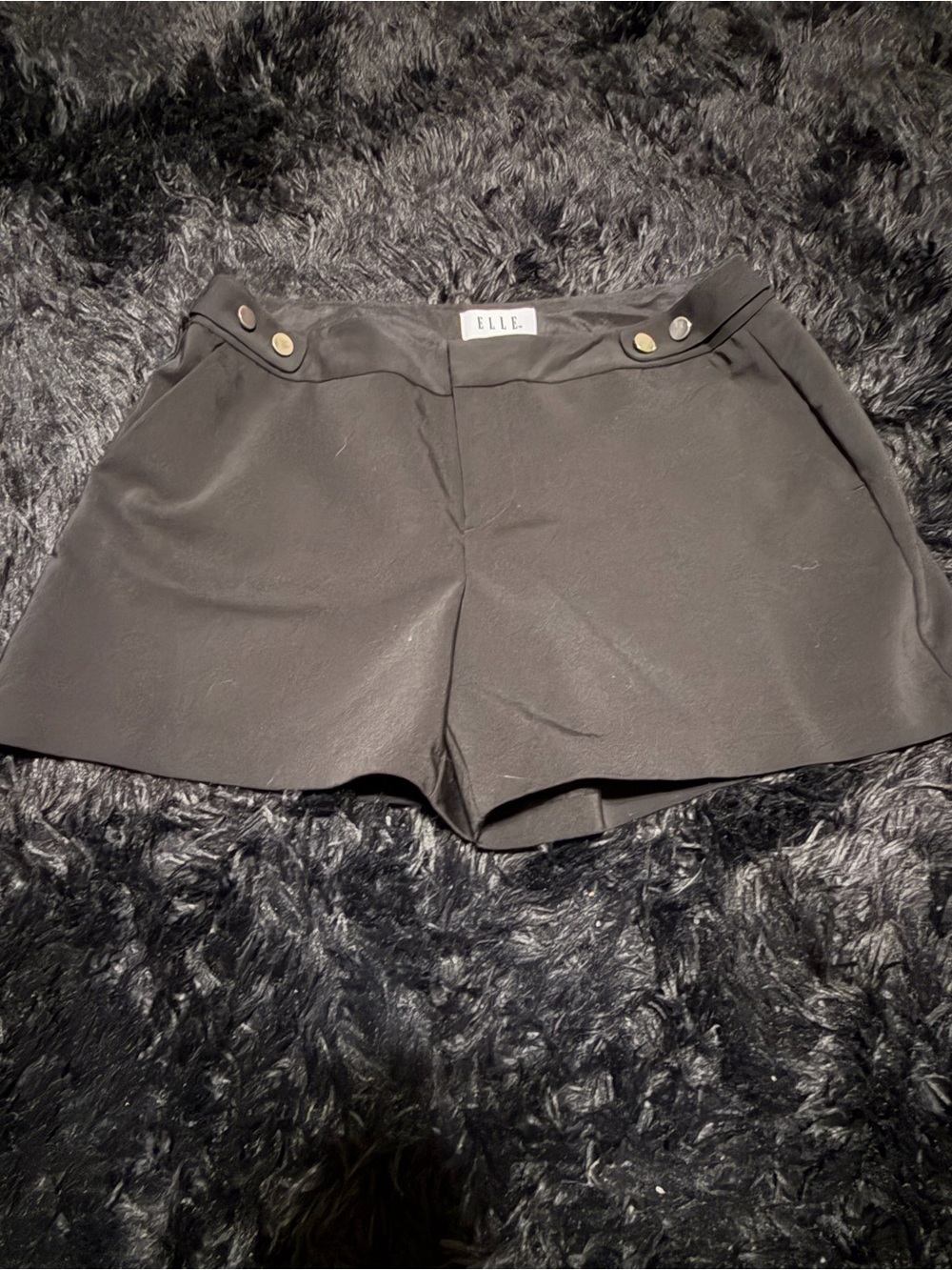 Elle Black High-Waist Shorts with Gold Button Accents